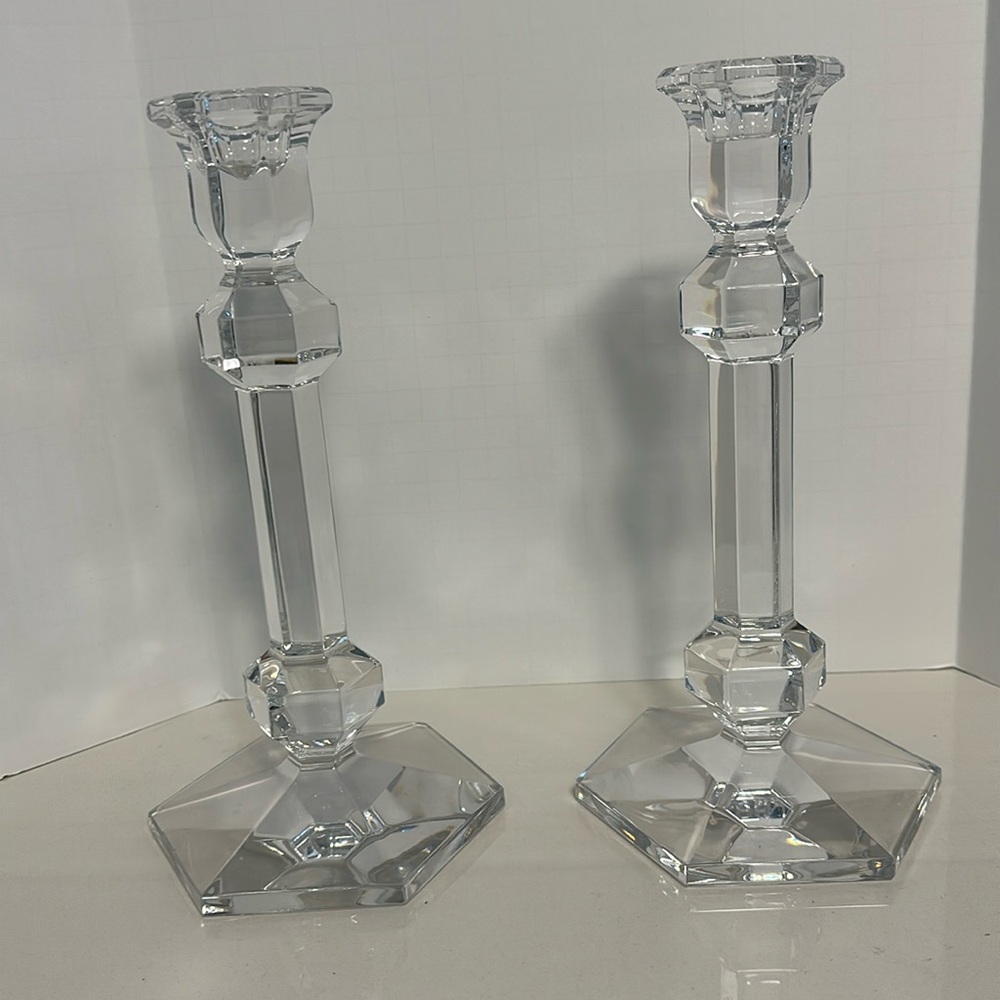 VINTAGE VAL ST LAMBERT GARDENIA CANDLESTICKS (4)